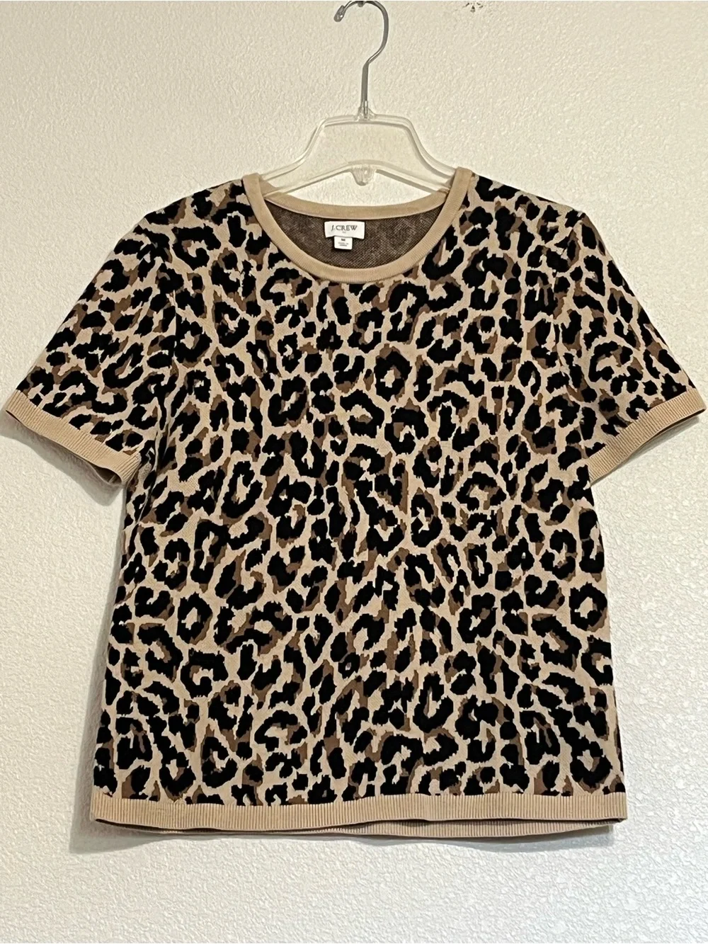 J Crew Leopard Print Short Sleeve Sweater Knit Top Size Medium - Picture 3 of 8